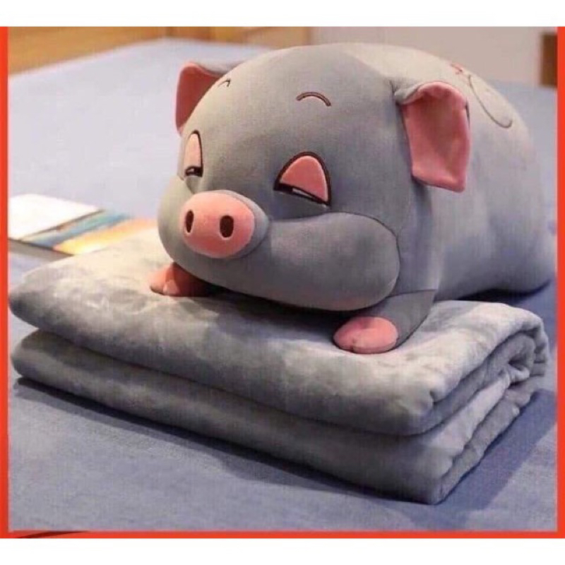 Sét chăn gối heo văn phòng hình lợn con dễ thương - chăn gối 2in1 gấp gọn siêu mềm mại
