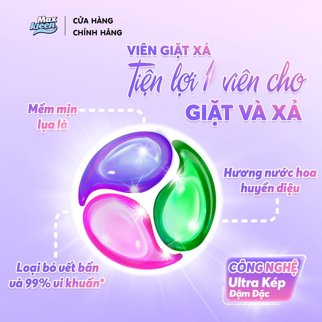 [Giá chỉ còn 156k sau voucher] CB 2 Túi Viên Giặt Xả Maxkleen Ngày Thư Thái & Huyền Diệu (34v/túi) 