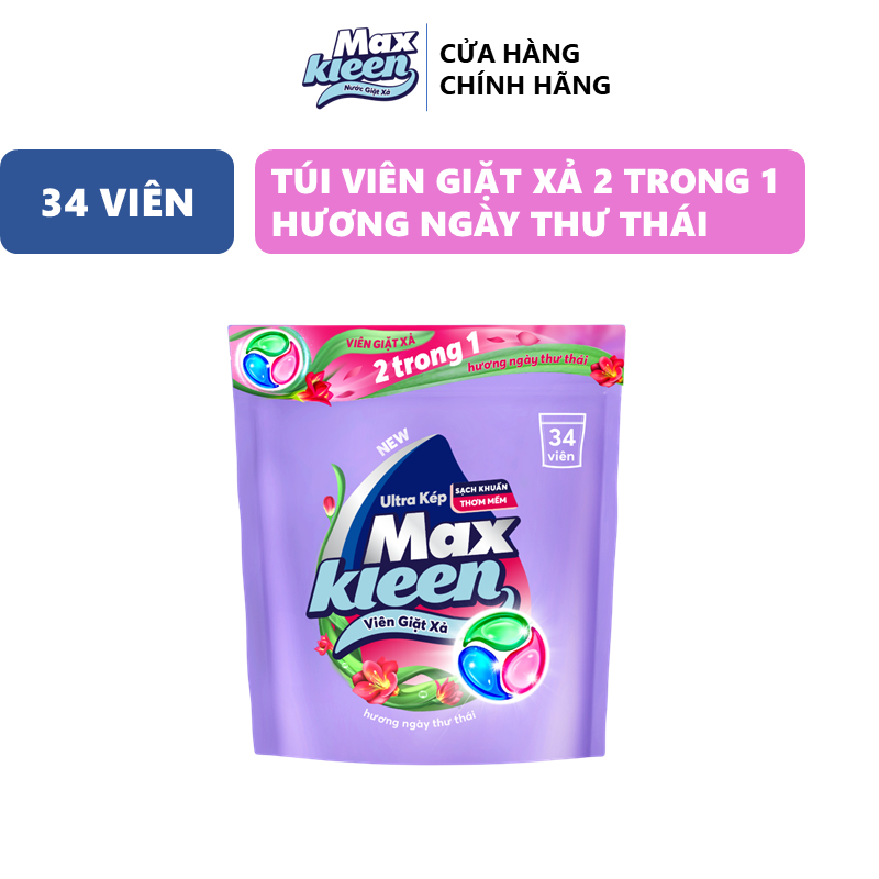 [Giá chỉ còn 159k sau khi áp voucher] Combo 2 Túi Viên Giặt Xả Maxkleen Hương Ngày Thư Thái (34v/túi)