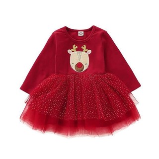 Váy đỏ bé gái tuần lộc- b589