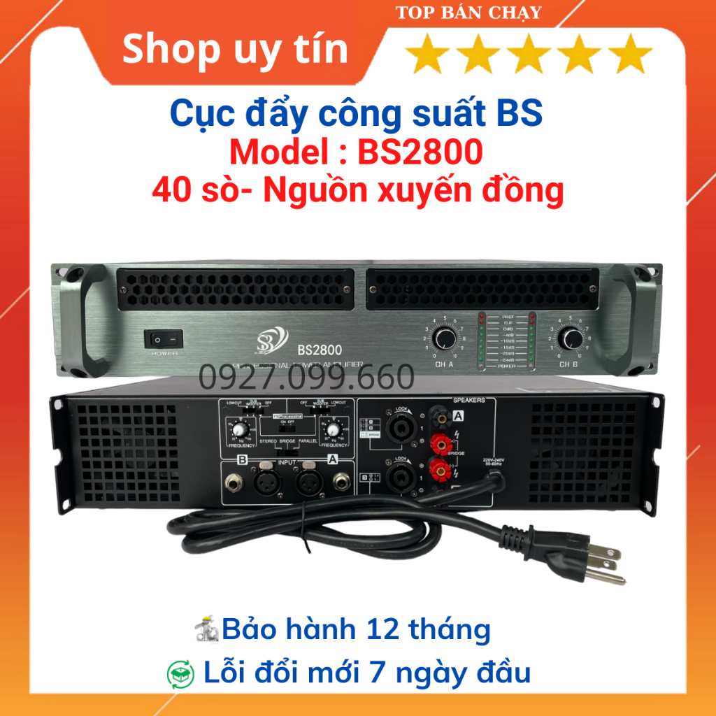 Cục đẩy công suất 2 kênh BS model P2600  24 sò và BS-BS2800 40 sò công suất 1000W dùng cho gia đình,phòng trà,..