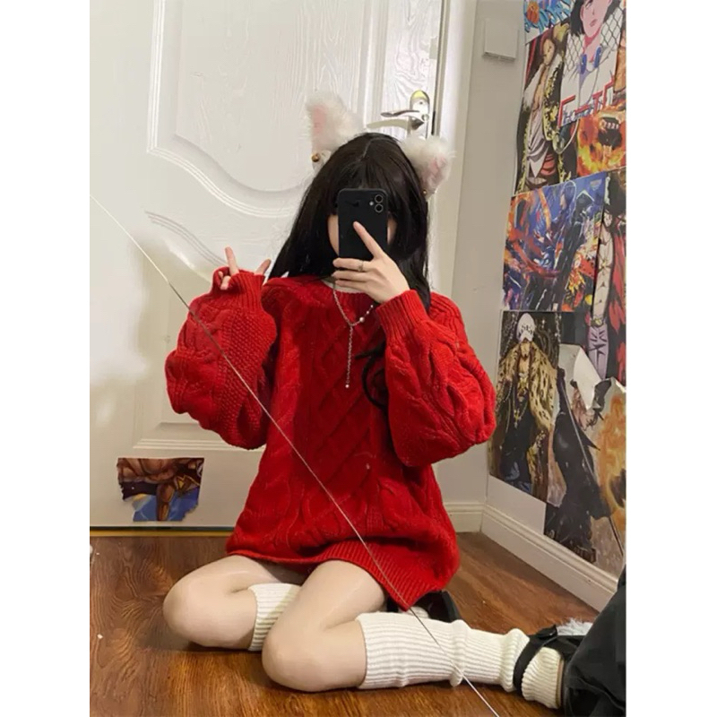 Áo len nữ noel dài tay, áo len kiểu dáng ulzzang vặn thừng mặc Tết form rộng Quảng Châu TX04-