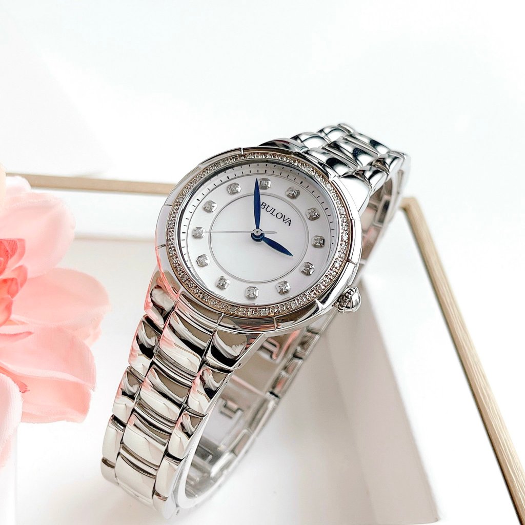 Đồng hồ chính hãng nữ Bulova Rosedale Diamond Mother of Pearl Dial Stainless Steel - Máy pin - Kính sapphire