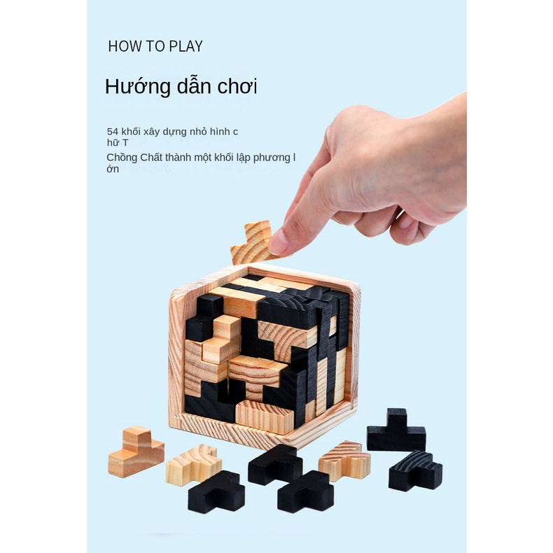 Đồ Chơi Xếp Hình Tetris 3D Kiddy Academy đồ chơi rubik bằng gỗ 54T sáng tạo hỗ trợ phát triển trí não cho bé