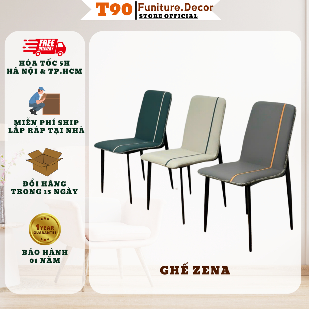 Ghế Ăn T90 Zena, Bọc Da Pu Cao Cấp, Chân Sắt Sơn Tĩnh Điện. Nhập Khẩu Cao Cấp Hiện Đại. Căn Hộ Chung Cư Nhà Phố