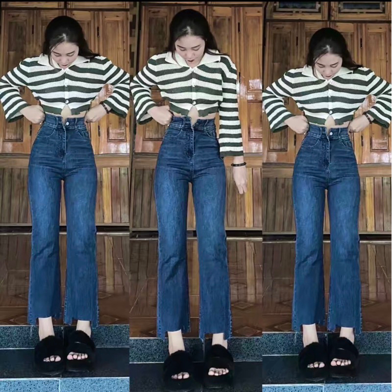 Quần Nữ Ống Loe Cạp Cao Lên Dáng Siêu Xinh Trẻ Trung Năng Động