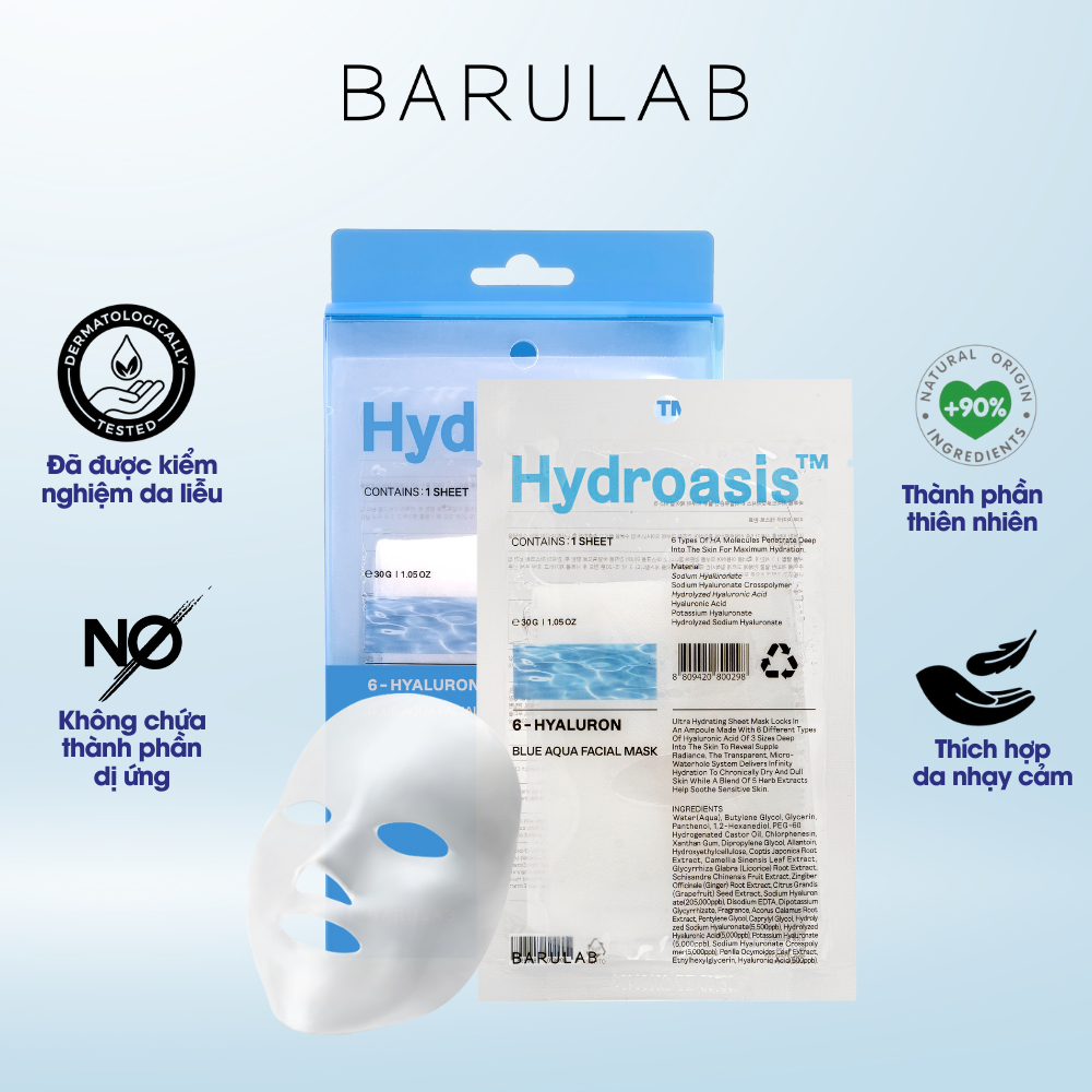 Mặt Nạ Dưỡng Ẩm Da Barulab 6-Hyaluronic Acid Blue Aqua