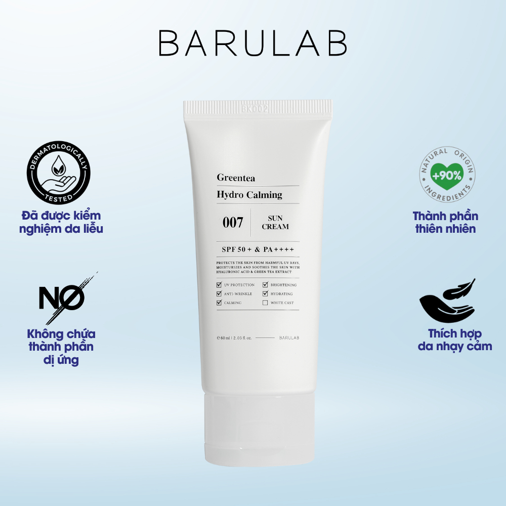 Kem Chống Nắng Dưỡng Da Tinh Chất Trà Xanh Barulab Greentea Hydro Calming SPF50+ PA++++ 60ml