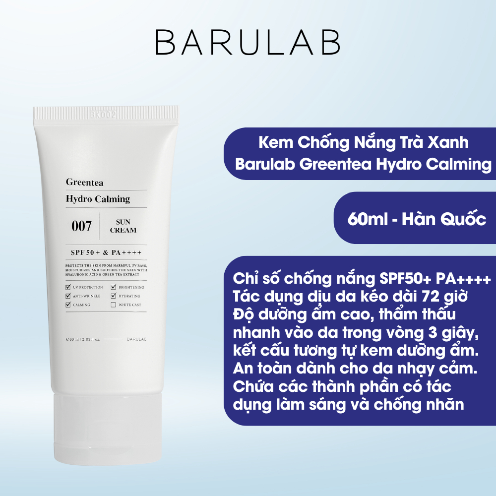 Kem Chống Nắng Dưỡng Da Tinh Chất Trà Xanh Barulab Greentea Hydro Calming SPF50+ PA++++ 60ml