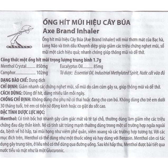 Ống hít mũi cây búa Axe Brand - Thông mũi nhanh, giúp dễ thở