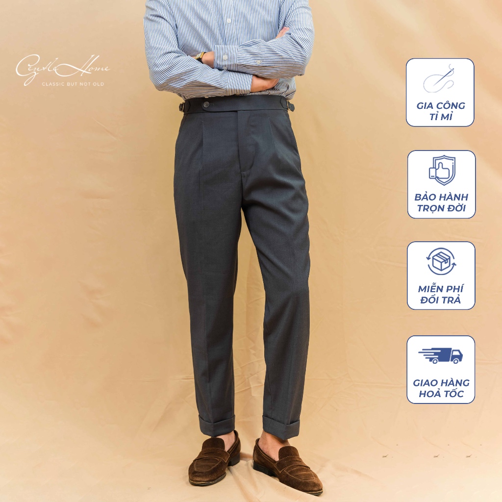 Quần Âu Nam cạp Sidetab GENTLE HOME màu xám tối ánh xanh cao cấp vải chống nhăn giữ ly tốt công sở (DARKGREY 3)