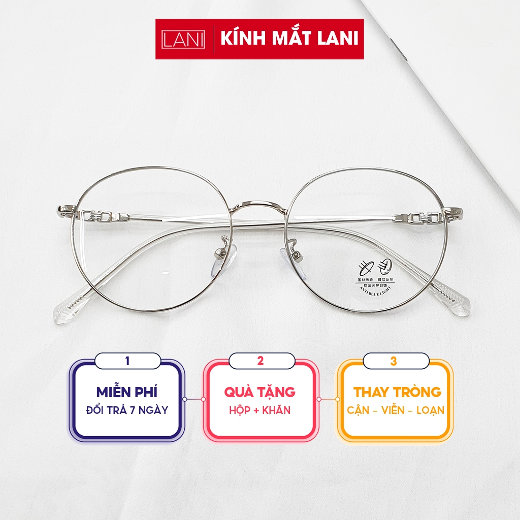 Gọng kính cận nam nữ tròn vintage càng kim loại thanh mảnh dễ thương Lani 2230 - Lắp mắt cận có độ theo yêu cầu