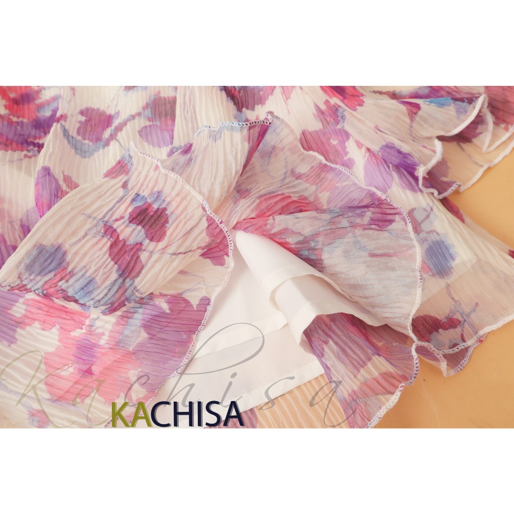 Áo tay loe hoa Kachisa tơ gân dập nhún bồng bềnh, trẻ trung - 1093SQE