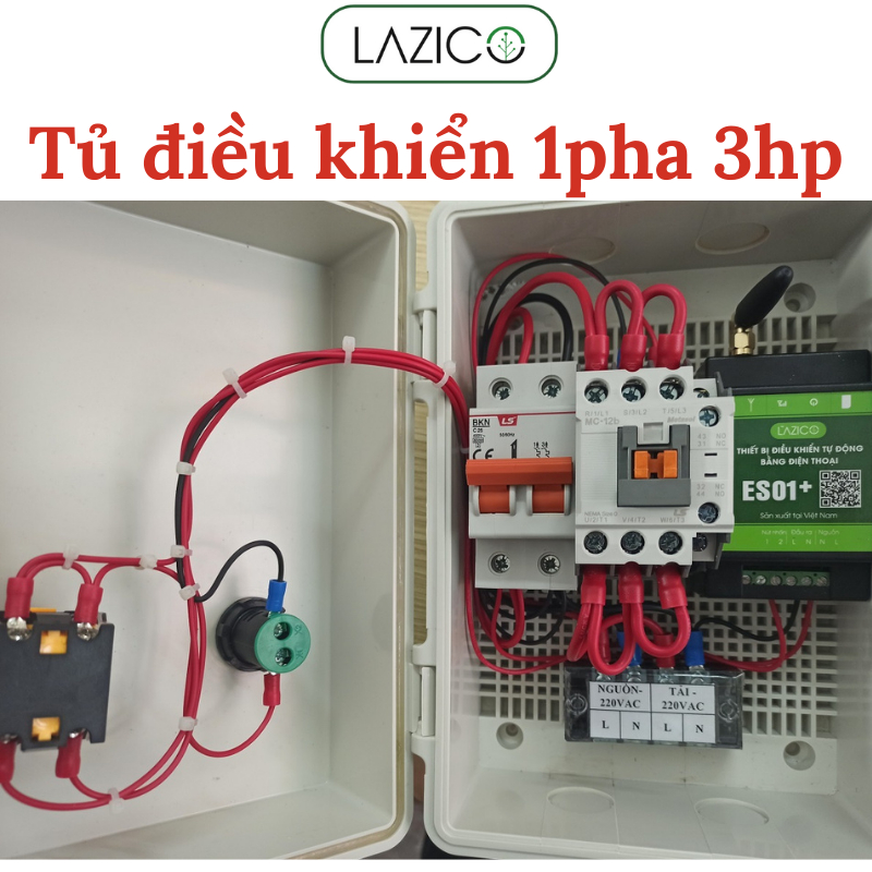 Tủ điều khiển từ xa qua điện thoại cho máy bơm 220V, công suất 3hp - 10hp dùng app LAZICO LZ1B+