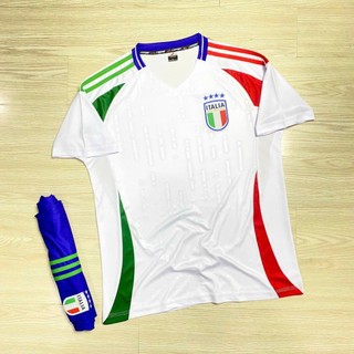 Quần Áo Bóng Đá Italia Sân Khách Màu Trắng  Logo Thêu, Bộ Quần Áo Đá Banh Tuyển Ý Trắng Thun Lạnh Cao Cấp A20