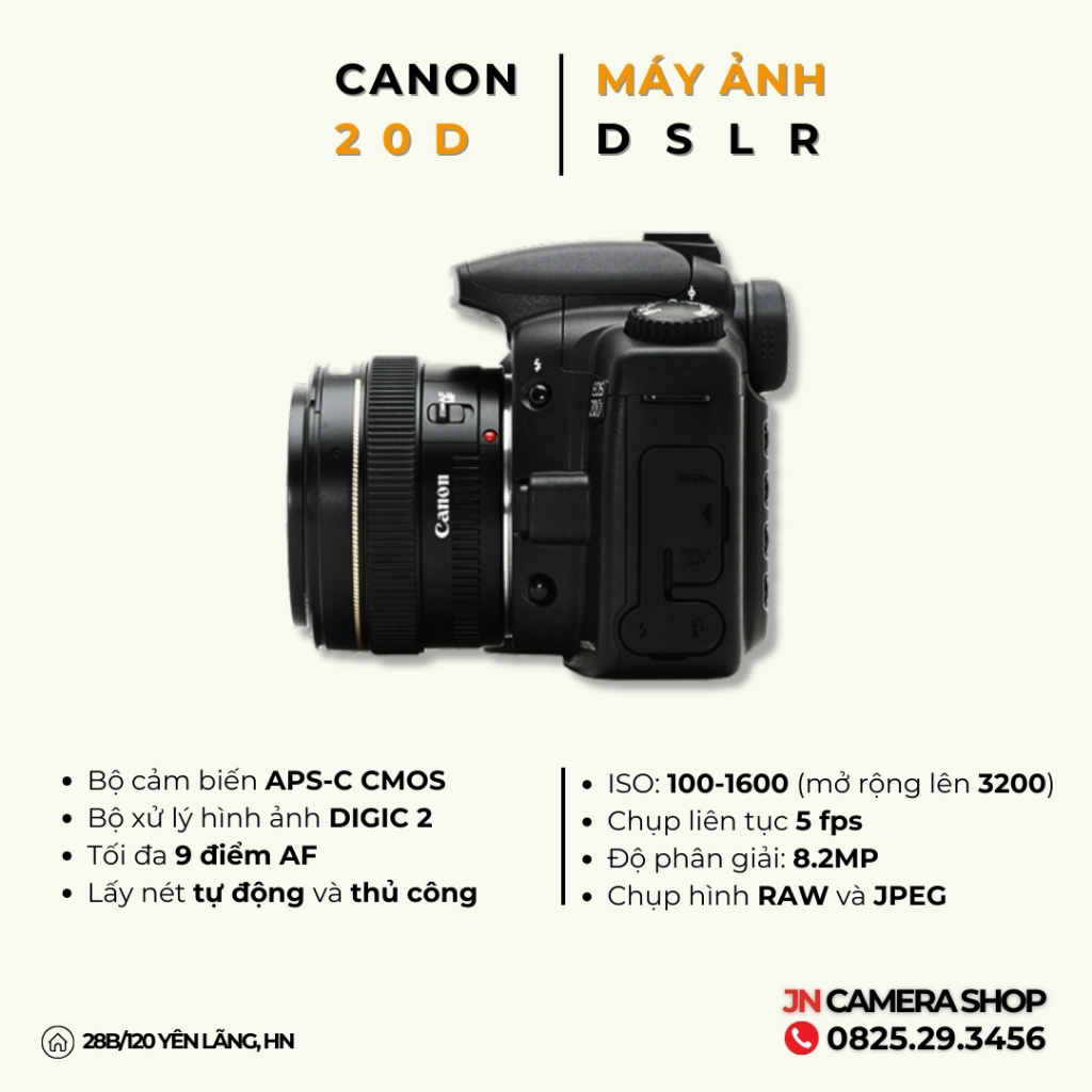 Bộ máy ảnh Canon 20D kèm ống kính 18-55mm