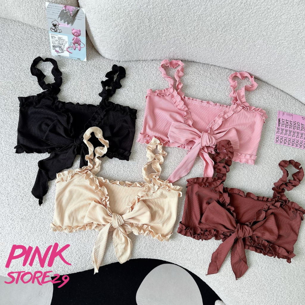 Áo Croptop Kiểu Bra PINKSTORE29 Phối Dây Bèo Cột Nơ Gợi Cảm A5976