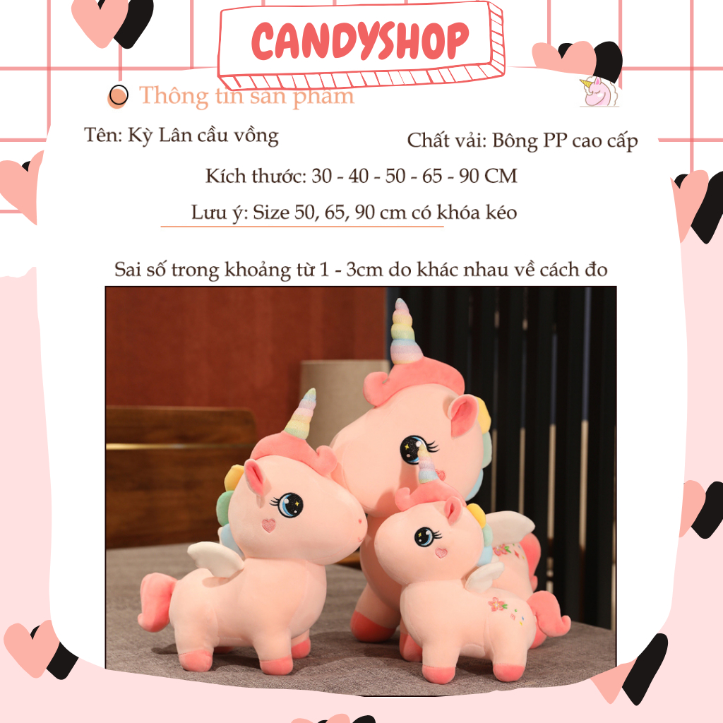 Thú bông Kỳ lân cánh tiên dáng đứng siêu đáng yêu siêu dễ thương tặng kèm giấy nhận nuôi  Có sẵn Candyshop