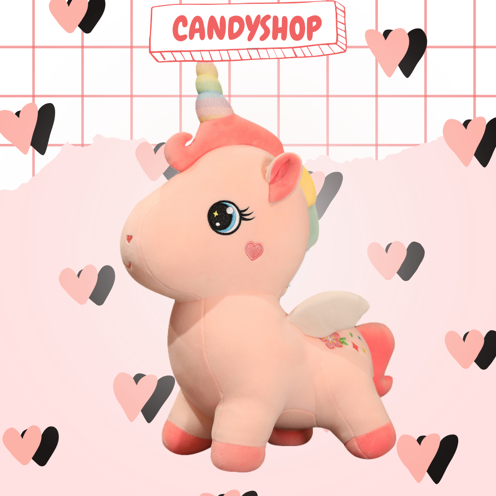 Thú bông Kỳ lân cánh tiên dáng đứng siêu đáng yêu siêu dễ thương tặng kèm giấy nhận nuôi  Có sẵn Candyshop
