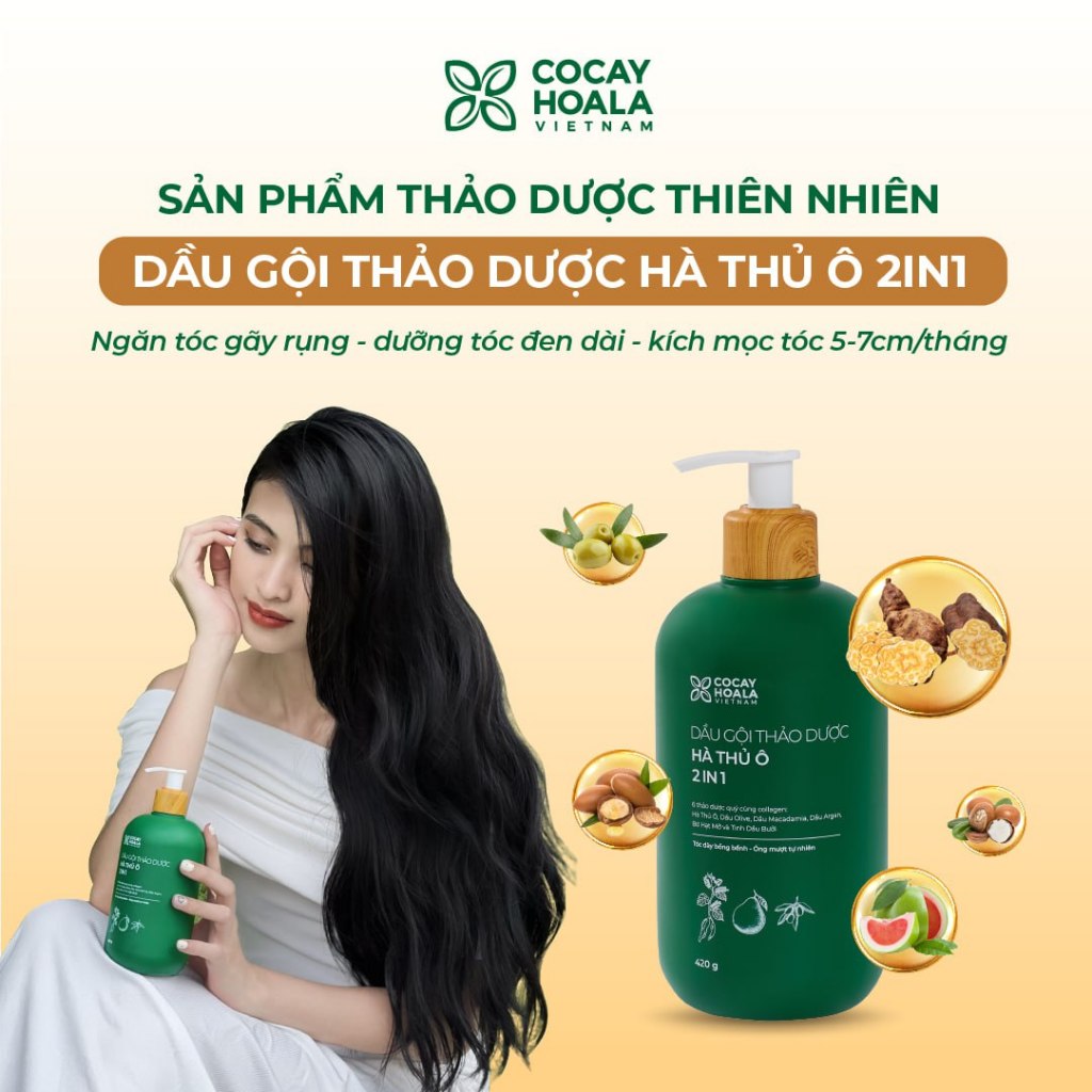 Dầu Gội Xả 2in1 Hà Thủ Ô Cỏ Cây Hoa Lá VIETNAM - Dưỡng tóc đen mượt, bóng khỏe, Kích thích mọc tóc, Dung tích 420g/chai