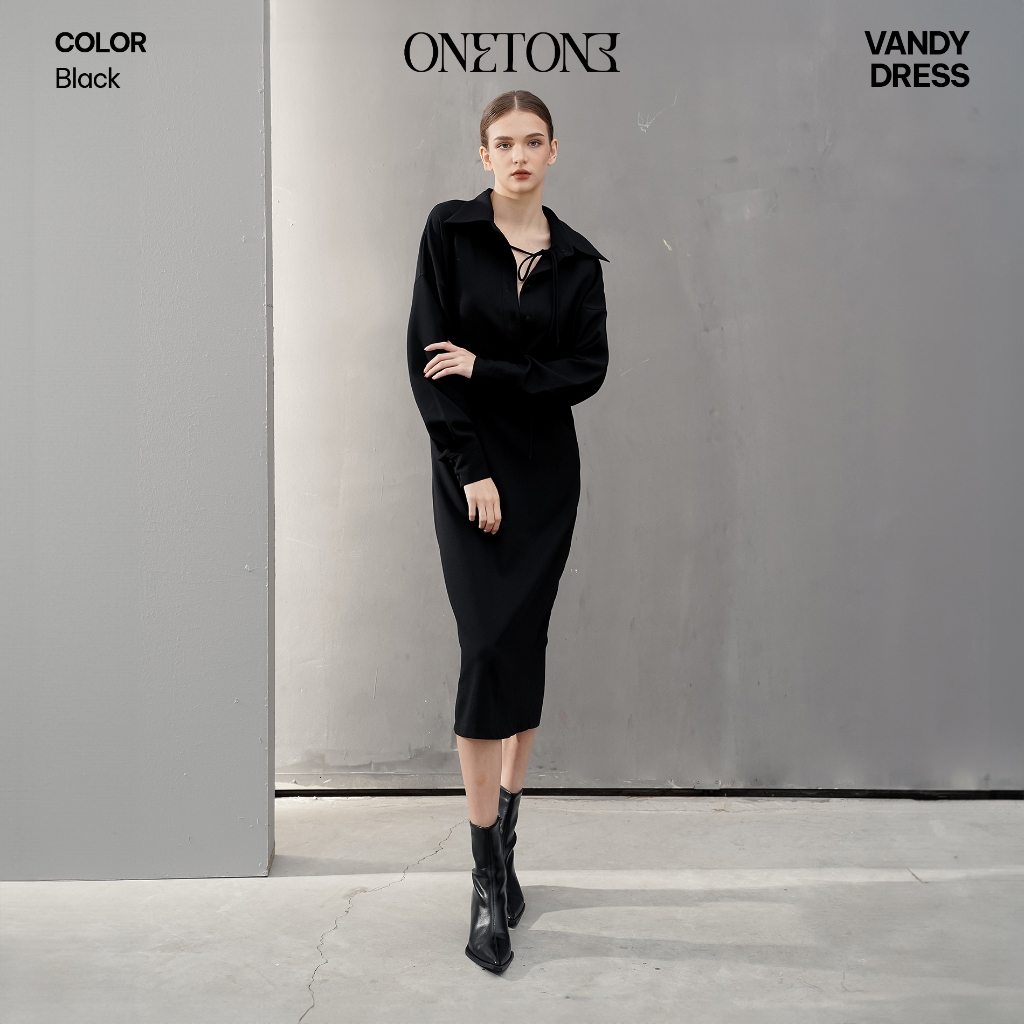 Váy liền Onetone cổ sơ mi phối dây Vandy