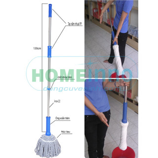 Cây Lau Nhà Vắt Tay Trợ Lực Inox Homeinno Vải Lau Cotton/Poly
