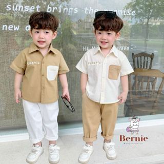 Set phối áo sơ mi cộc tay quần short đùi kaki vintage Plastic cho bé trai 8 đến 25kg SHUSHI baby