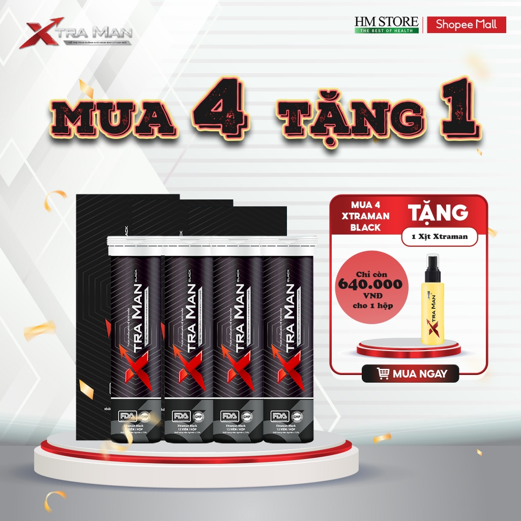 COMBO 4  Xtraman Black - Viên sủi cải thiện sinh lý nam giới, Kéo dài thời gian quan hệ, chống xuất tinh sớm