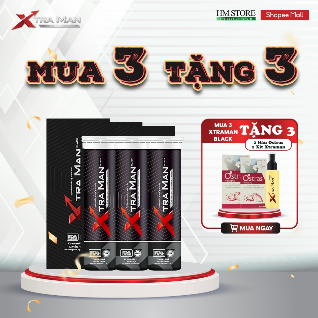 COMBO 3  Xtraman Black - Viên sủi cải thiện sinh lý nam giới, Kéo dài thời gian quan hệ, chống xuất tinh sớm