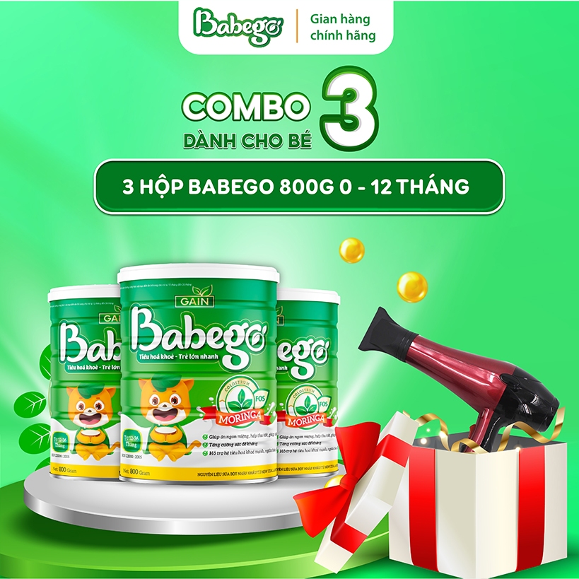 (Tặng máy sấy tóc) Combo 3 lon sữa công thức Babego dành cho bé 800g/lon