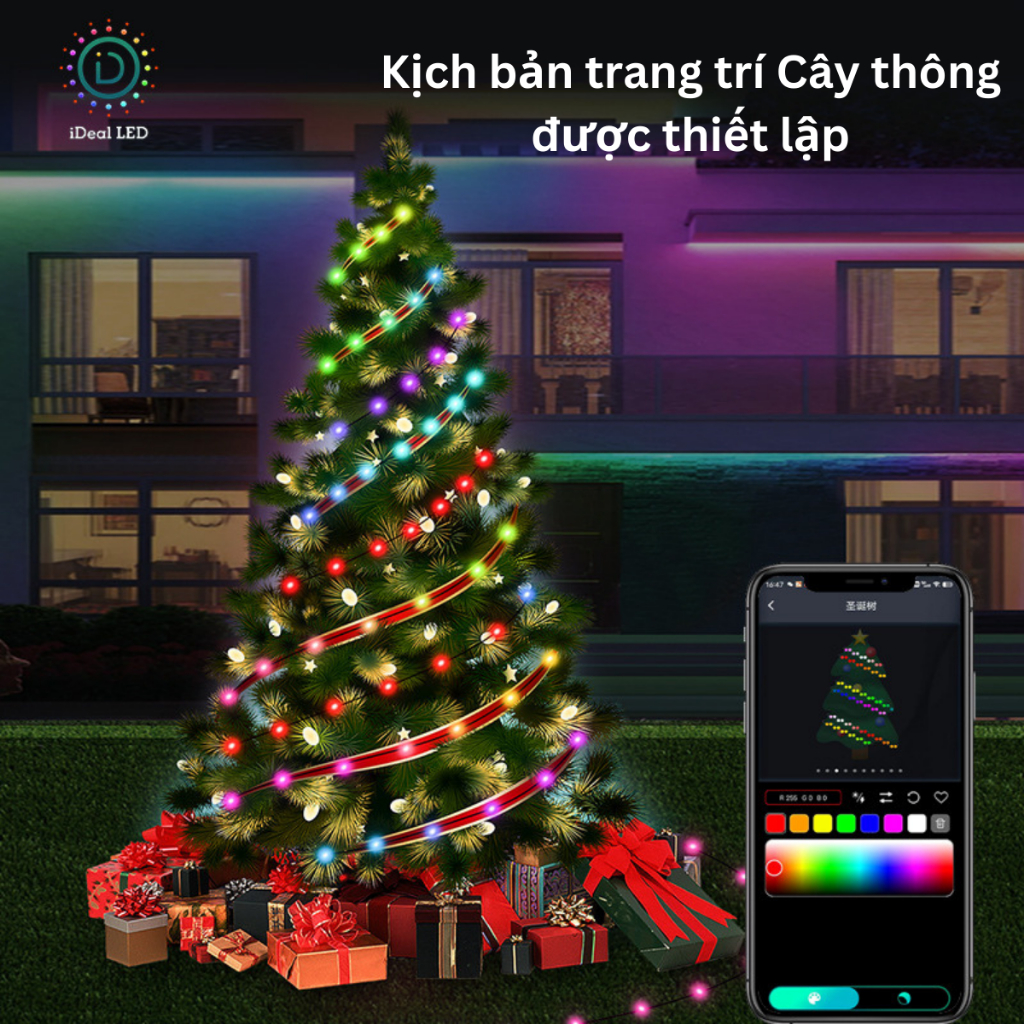 Dây Đèn led Trang trí Nháy theo nhạc 16 triệu màu trang trí noel, tết, chống nước, điều khiến app vistyle