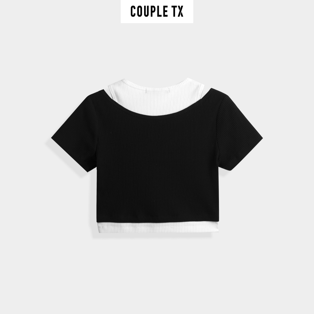 Áo Croptop Nữ Couple TX Thun Gân Kiểu Phối 2 Layer WTS 2255