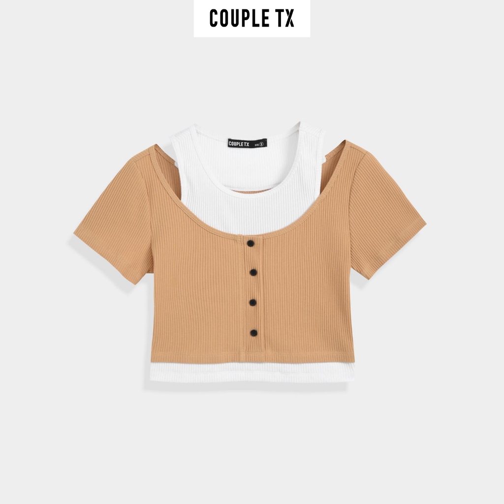 Áo Croptop Nữ Couple TX Thun Gân Kiểu Phối 2 Layer WTS 2255