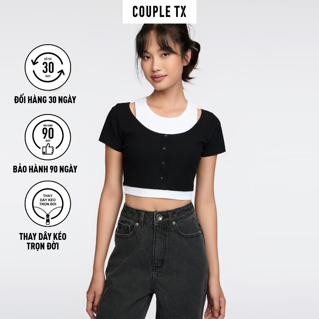 Áo Croptop Nữ Couple TX Thun Gân Kiểu Phối 2 Layer WTS 2255