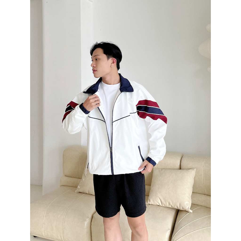 Áo khoác dù màu trắng phom rộng unisex 6 dành cho nam nữ