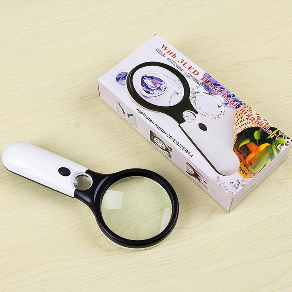 Kính Lúp Cầm Tay Có Đèn Led 3 Bóng Độ Phóng Đại 45x Tiện Lợi