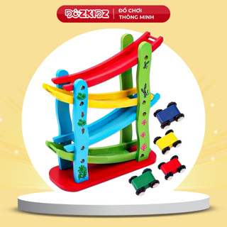 Đồ chơi gỗ đường trượt zic zac 4 xe, xe đồ chơi cho bé từ 2 tuổi trở lên - DOZKIDZ
