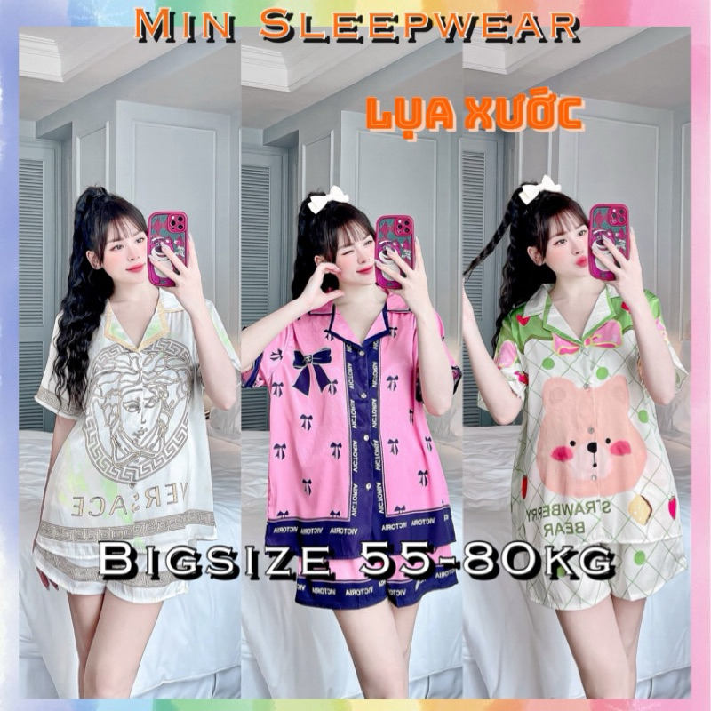 BIGSIZE 75kg ,pijama đùi lụa xước thiết kế siêu xinh, chất liệu lụa cao cấp mềm mịn mát, đồ bộ nữ giá rẻ, min đồ bộ