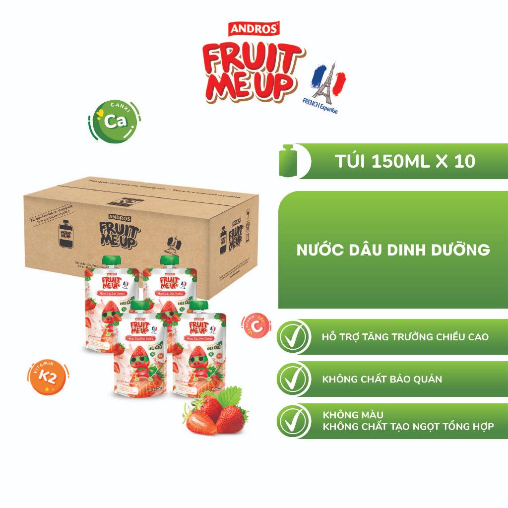 Combo 10 Túi Nước Dâu Dinh Dưỡng - Hỗ Trợ Bé Tăng Chiều Cao & Đề Kháng - ANDROS FRUIT ME UP - 150ml x 10