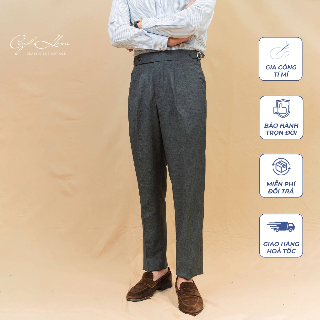 Quần Âu Nam cạp Sidetab GENTLE HOME màu xám lông chuột cao cấp vải chống nhăn giữ ly tốt công sở (DARKGREY 4)