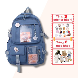 Cặp đi học nữ vải dù nhiều ngăn GENBAG balo ulzzang có ngăn trong suốt dễ thương BL09