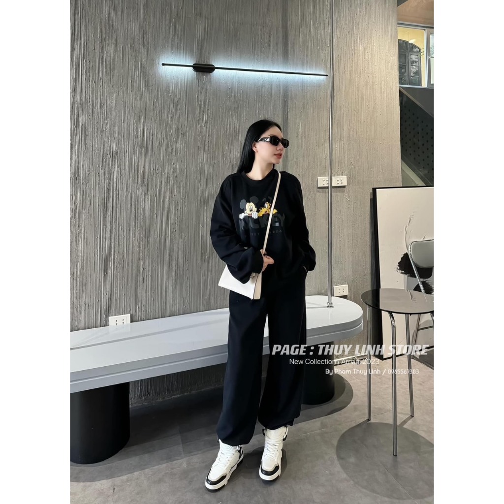 Set đồ nữ Set nỉ bông dài tay in hình mickey 2 màu Siêu ẤM