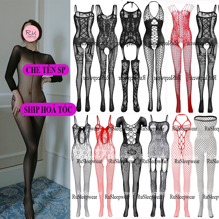 Áo ngủ liền thân vô cùng gợi cảm hấp dẫn VAY503-Đồ ngủ lưới liền thân cổ yếm