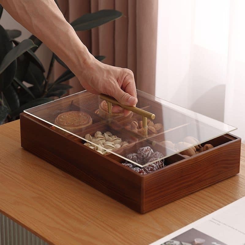 Khay đựng bánh kẹo tết, Hộp đựng bánh kẹo gỗ Hương cao cấp, khay gỗ đựng bánh kẹo ngày tết thiết kế sang trọng 6 ngăn