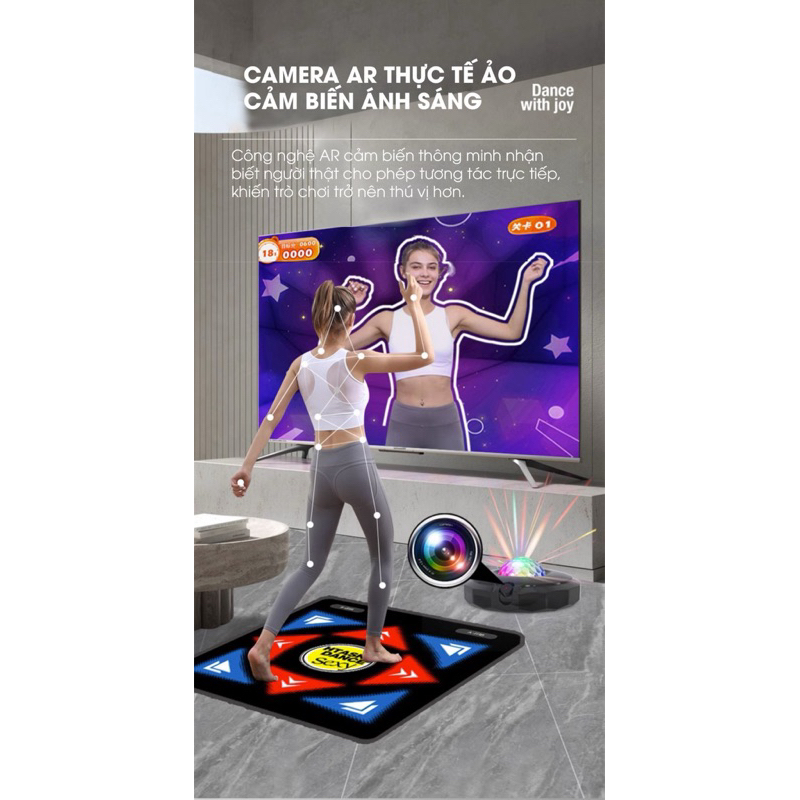 Thảm chơi game, thảm nhảy, máy chơi game khu TTTM công nghệ AI, camera AR thông minh Tiếng Anh kết nối tivi