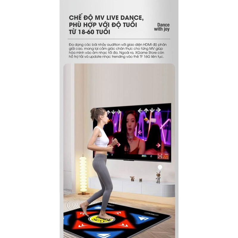 Thảm chơi game, thảm nhảy, máy chơi game khu TTTM công nghệ AI, camera AR thông minh Tiếng Anh kết nối tivi