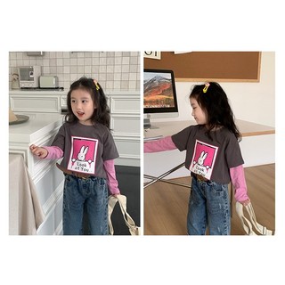 Áo thun tay dài giả 2 lớp màu xám hồng in hình thỏ size 11kg - 36kg