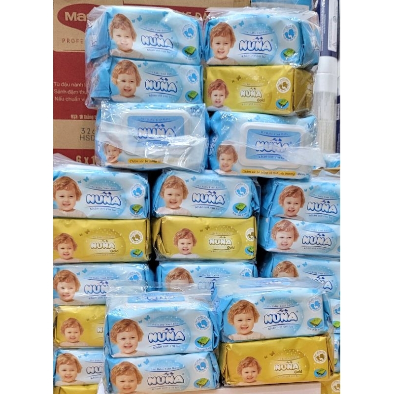 CHÍNH HÃNG COMBO Khăn giấy ướt em bé KHÔNG MÙI Nuna xanh, gold 100 tờ