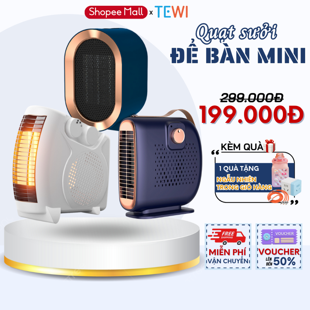 Quạt Sưởi 2 Chiều TEWI Công Suất Lớn 1000W, Máy Sưởi Ấm Mini Để Bàn Đa Năng Sưởi Ấm Tâm Hồn Bạn Giữa Trời Đông Giá Rét
