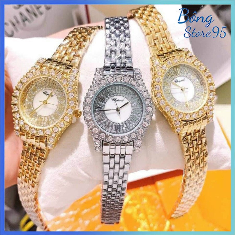 Đồng Hồ Nữ Mặt Tròn Size 32mm Mặt Đính Đá Full Viền Bền Bỉ Sang Trọng - Tặng Kèm Hộp + Pin Dự Phòng